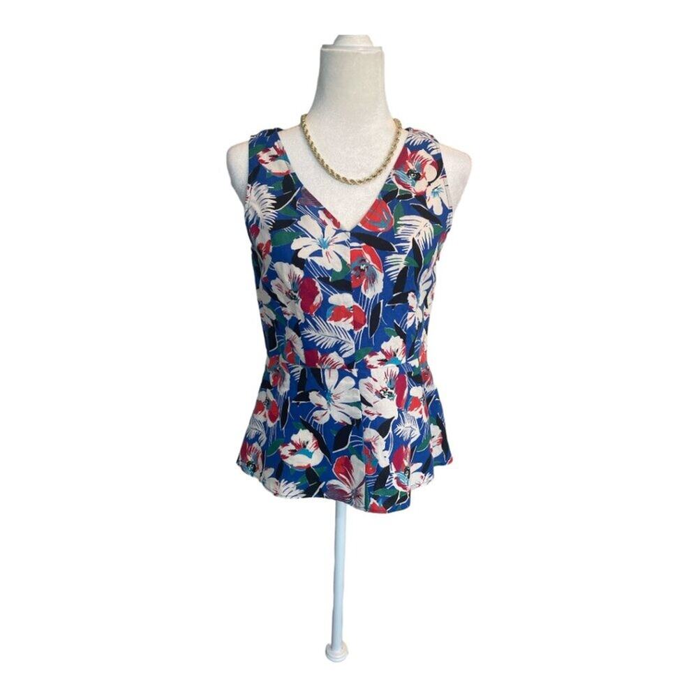 J. Crew Sleeveless Floral Print Linen Blend Sleeveless Top w Side Zipper Size 4